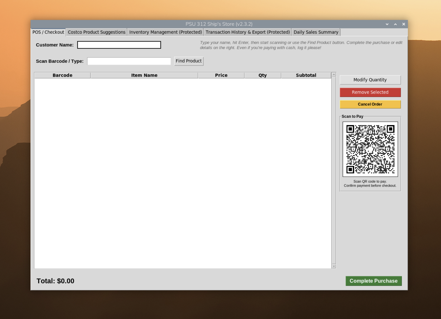 Ship Store POS — checkout interface